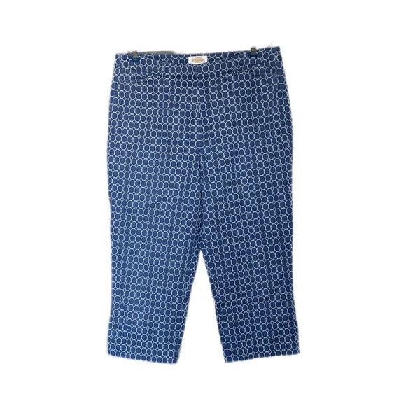 Talbots Stretch Cropped Causal Dress Pants Blue White Circle Pattern Women’s 14 - Picture 3 of 11